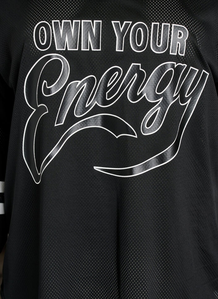 Sportliches Top aus Mesh mit Textprint, Schwarz, Packshot image number 2