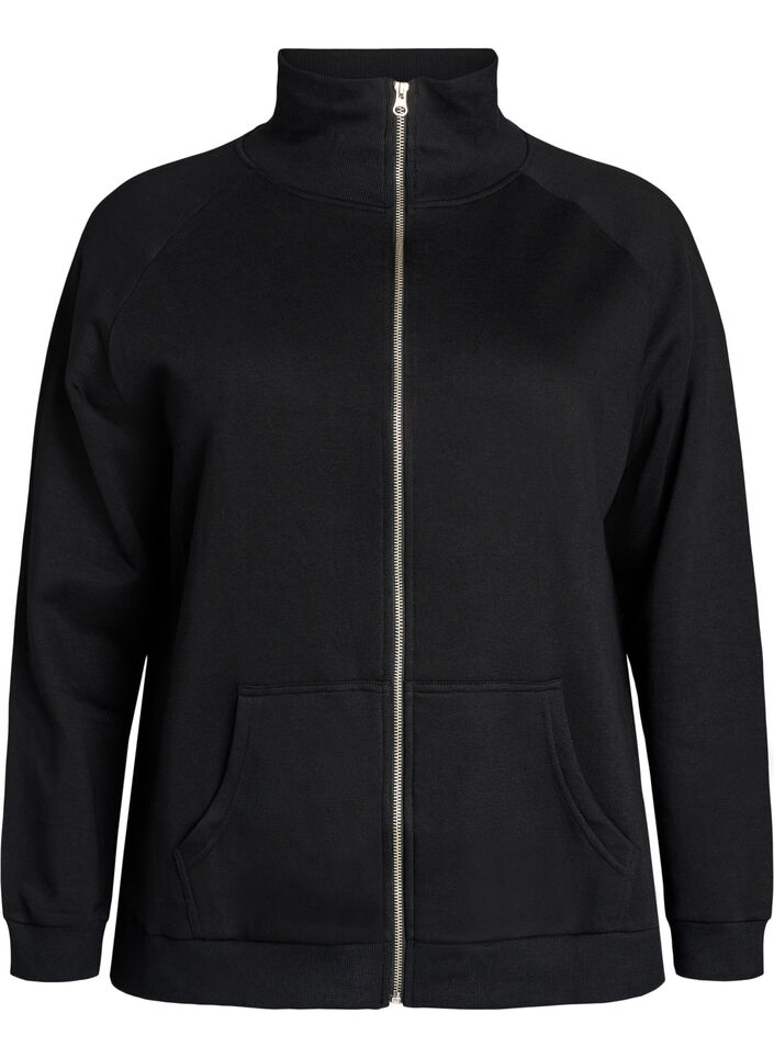 Sweatjacke mit hohem Kragen und Rei&szlig;verschluss, Schwarz, Packshot image number 0