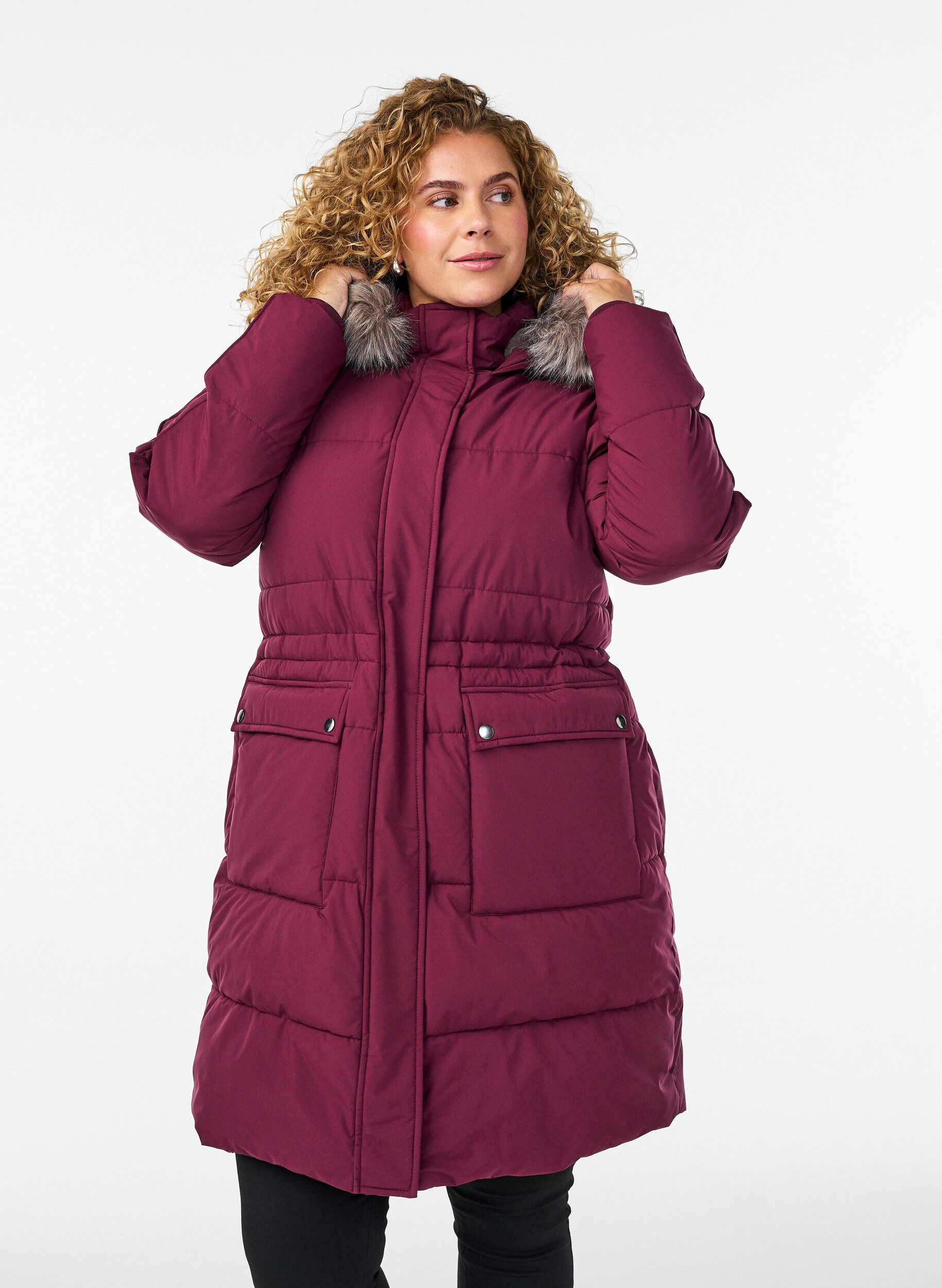 Wasserabweisender Parka mit Kunstpelzkragen, Dunkles Bordeaux, Model