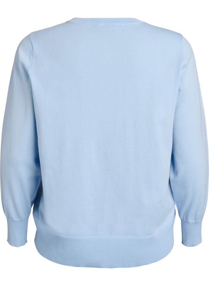 Feinstrick-Strickjacke mit Rundhalsausschnitt, Blau, Packshot image number 1