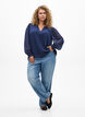 Bluse mit transparenten Ärmeln und Smok, Blau, Model image number 1