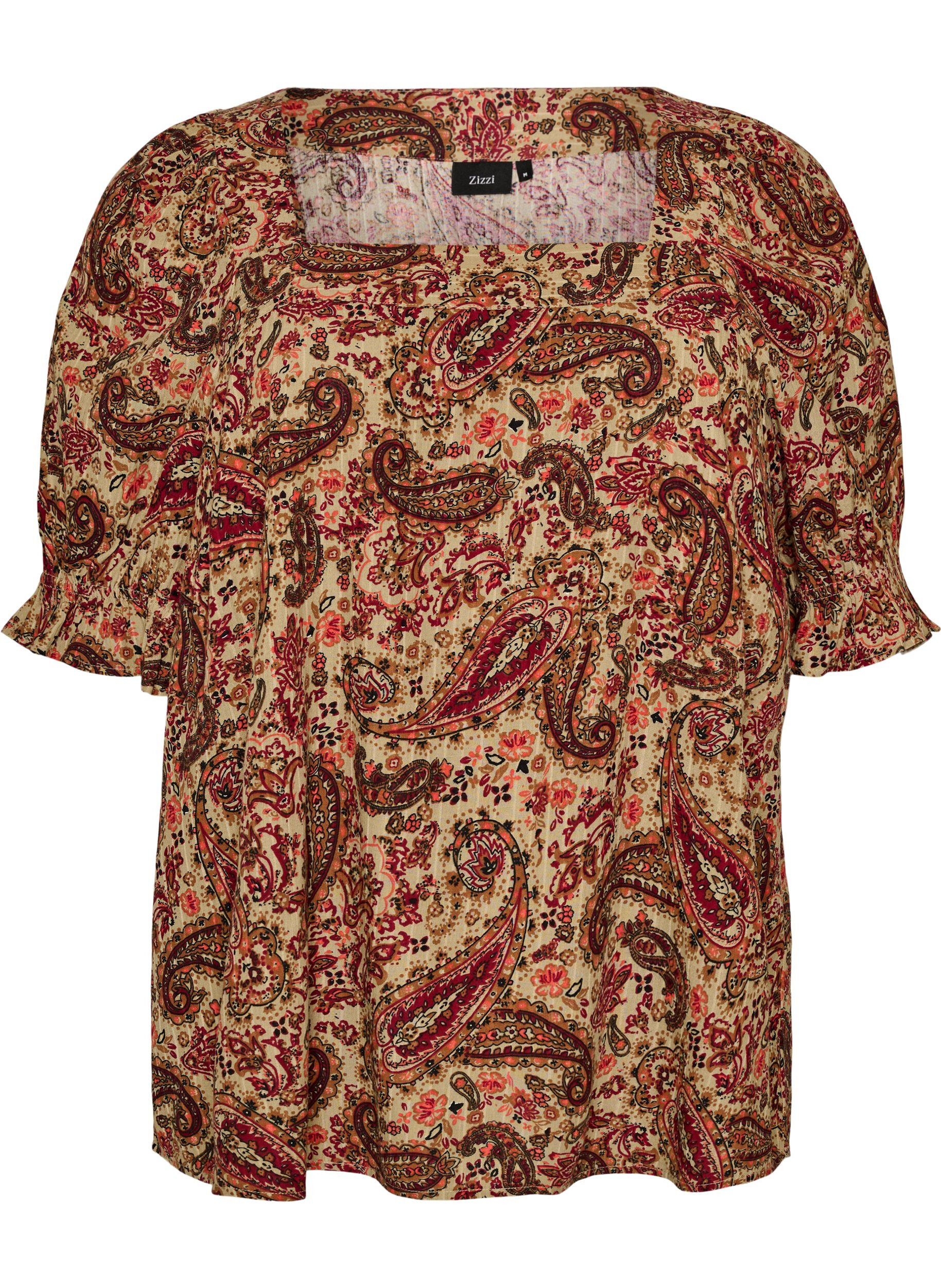 Viskose-Bluse mit Paisley-Print und eckigem Ausschnitt