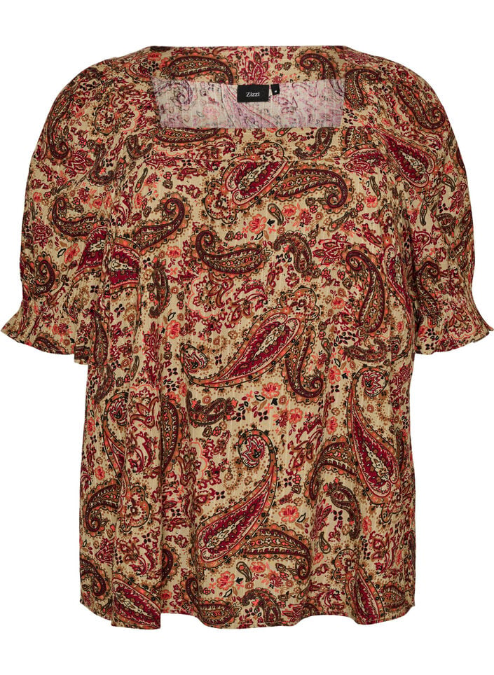 Viskose-Bluse mit Paisley-Print und eckigem Ausschnitt, Braun, Packshot image number 0