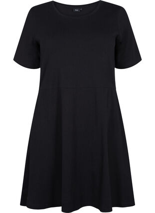 Gepunktetes Kleid aus Baumwolle mit kurzen Ärmeln, Black, Packshot image number 0