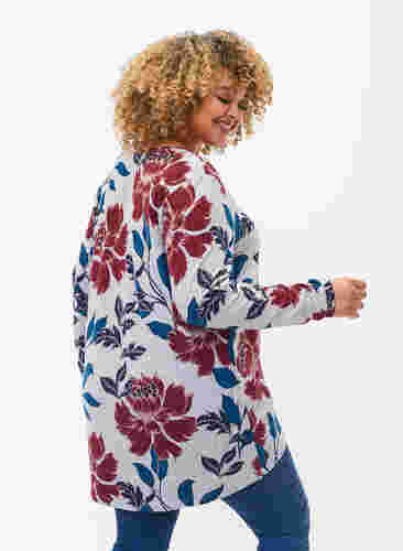Geblümte Bluse mit langen Ärmeln, LGM Flower AOP, Model image number 1