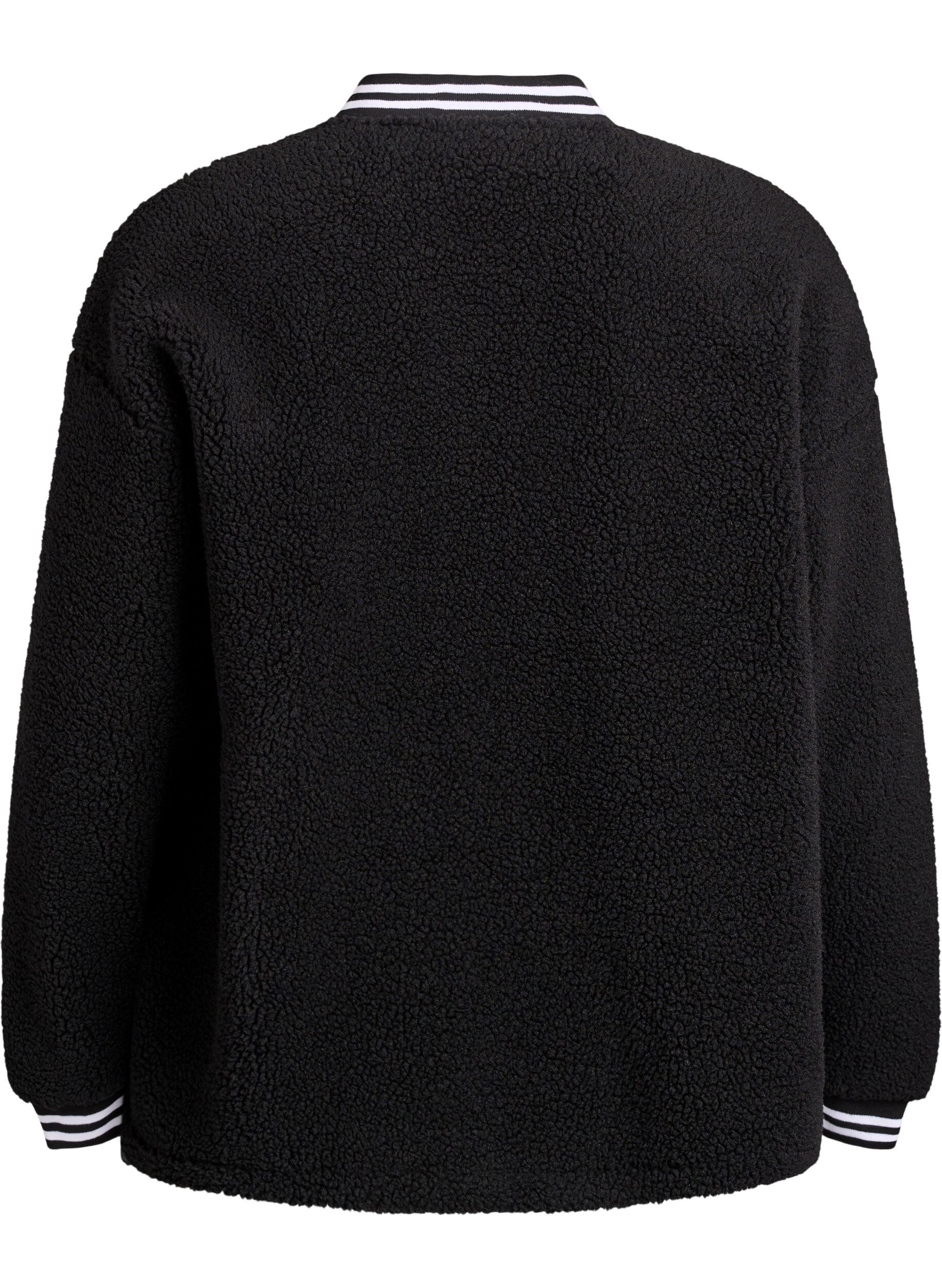 ZizziJacke aus Teddyfleece mit Streifendetails, Schwarz, Packshot image number 1