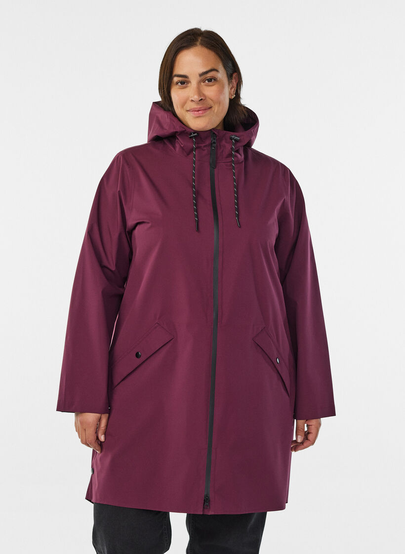 Regenjacke mit Taschen und Kapuze, Dunkles Bordeaux, Model image number 0