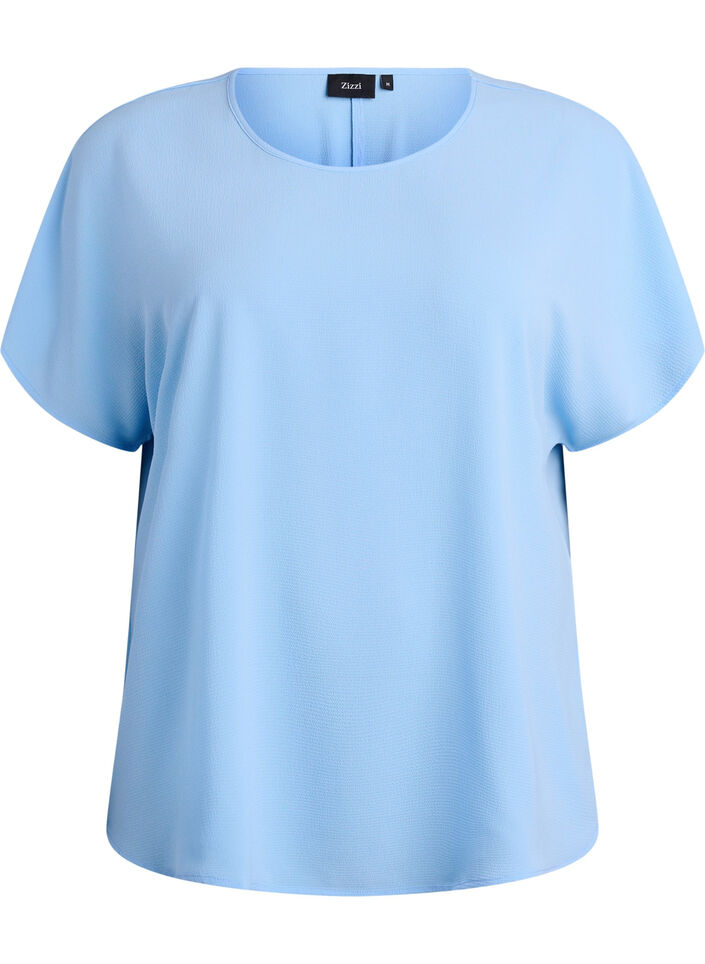 Bluse mit kurzen &Auml;rmeln und Rundhalsausschnitt, Blau, Packshot image number 0