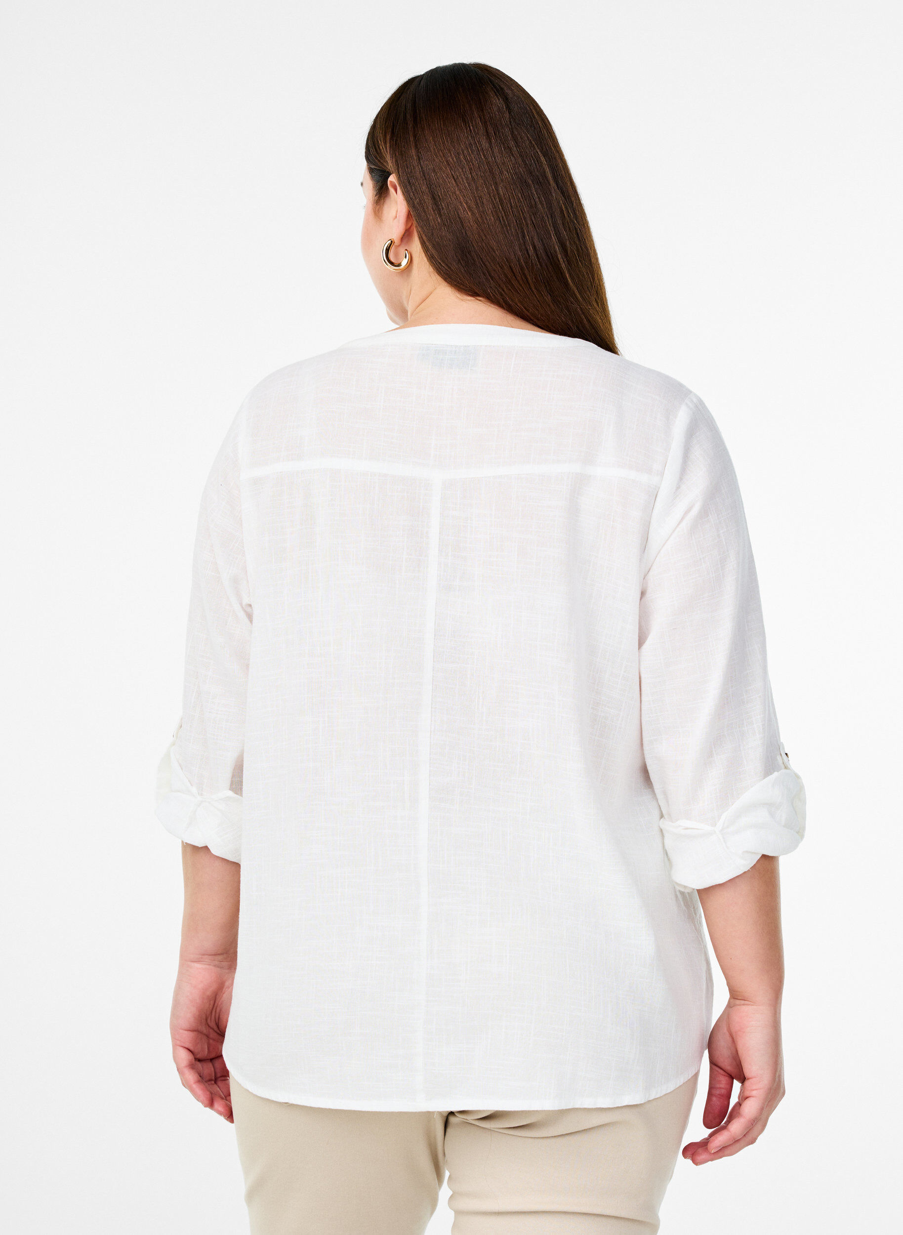 ZizziBaumwollbluse mit V-Ausschnitt, Wei&szlig;, Model image number 2