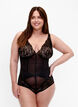 Bodystocking mit Mesh und Spitze, Black, Model image number 0