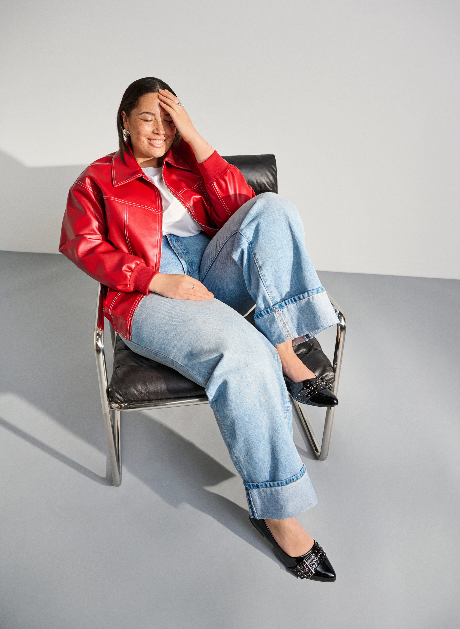 ZizziExtra-Weite - Ballerina mit Riemen und Nieten, Schwarz, Image image number 0