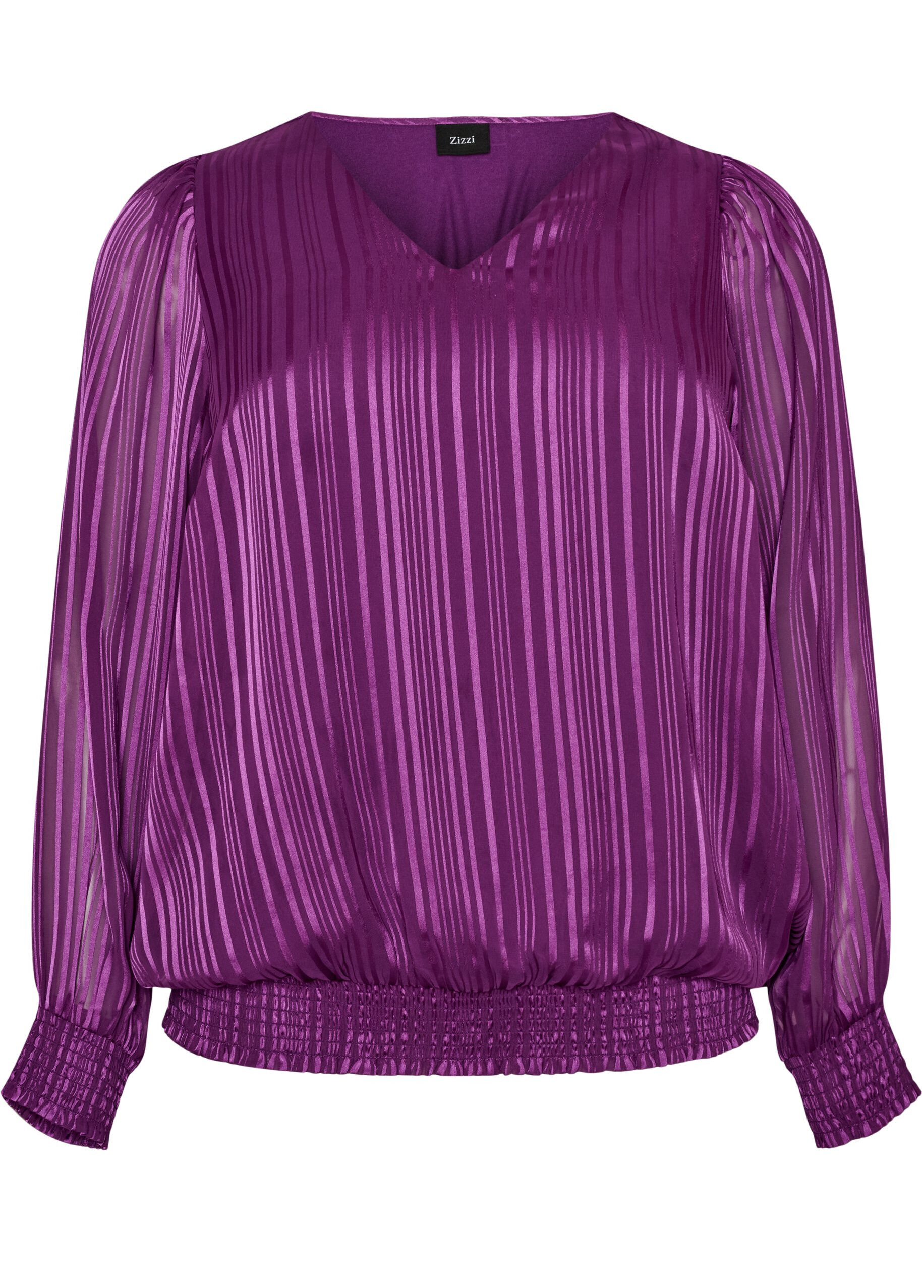ZizziGestreifte Bluse in Ballonform, Lila, Packshot image number 0