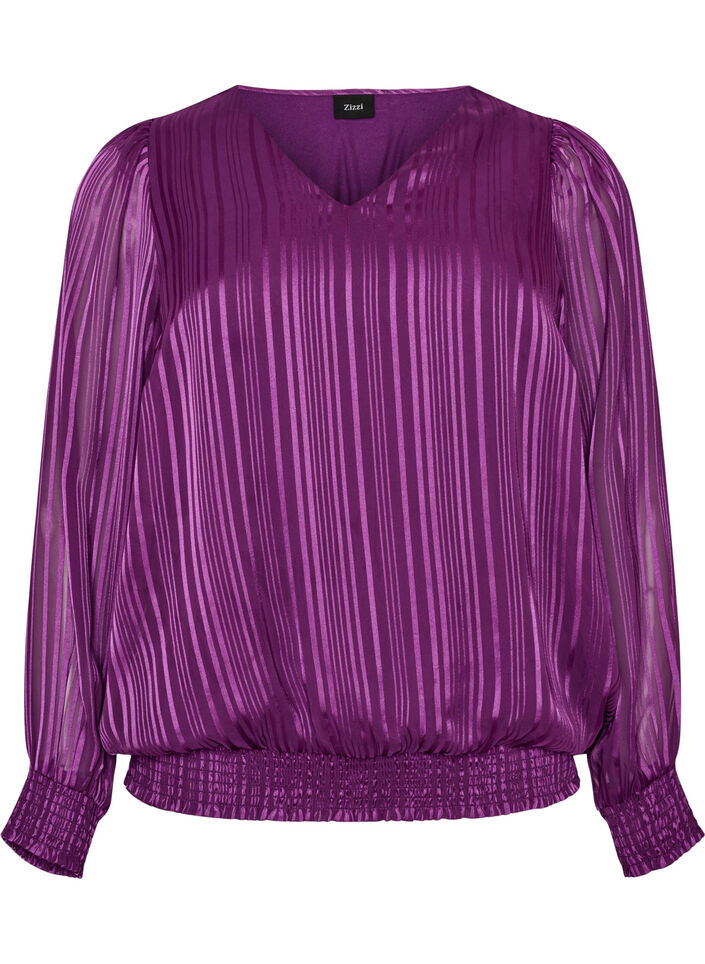 Gestreifte Bluse in Ballonform, Lila, Packshot image number 0