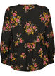 Lang&auml;rmelige Bluse mit gebl&uuml;mtem Muster, Schwarz, Packshot image number 1