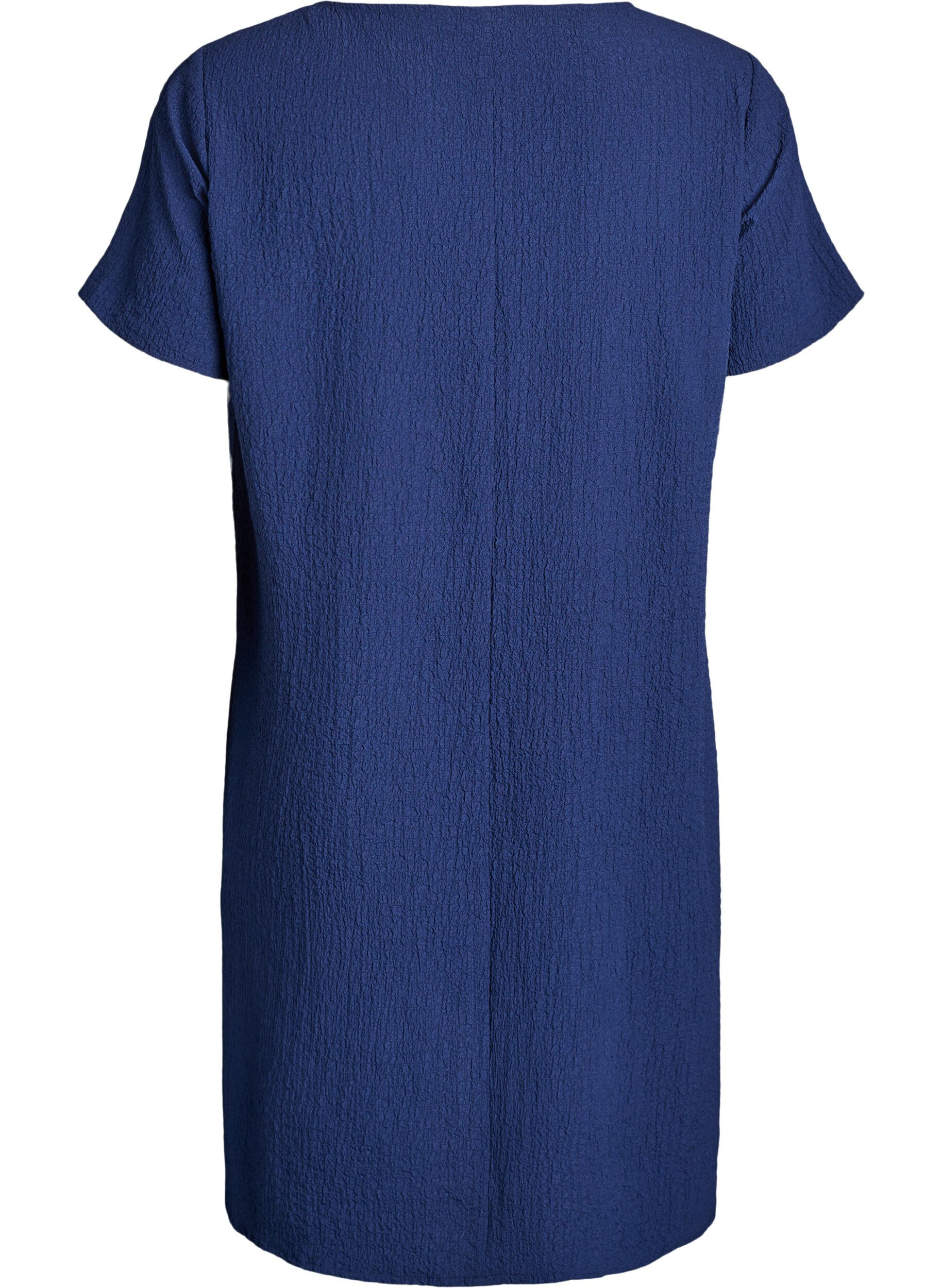 ZizziKurzes Kleid mit gecrinkelter Textur und kurzen &Auml;rmeln, Blau, Packshot image number 1