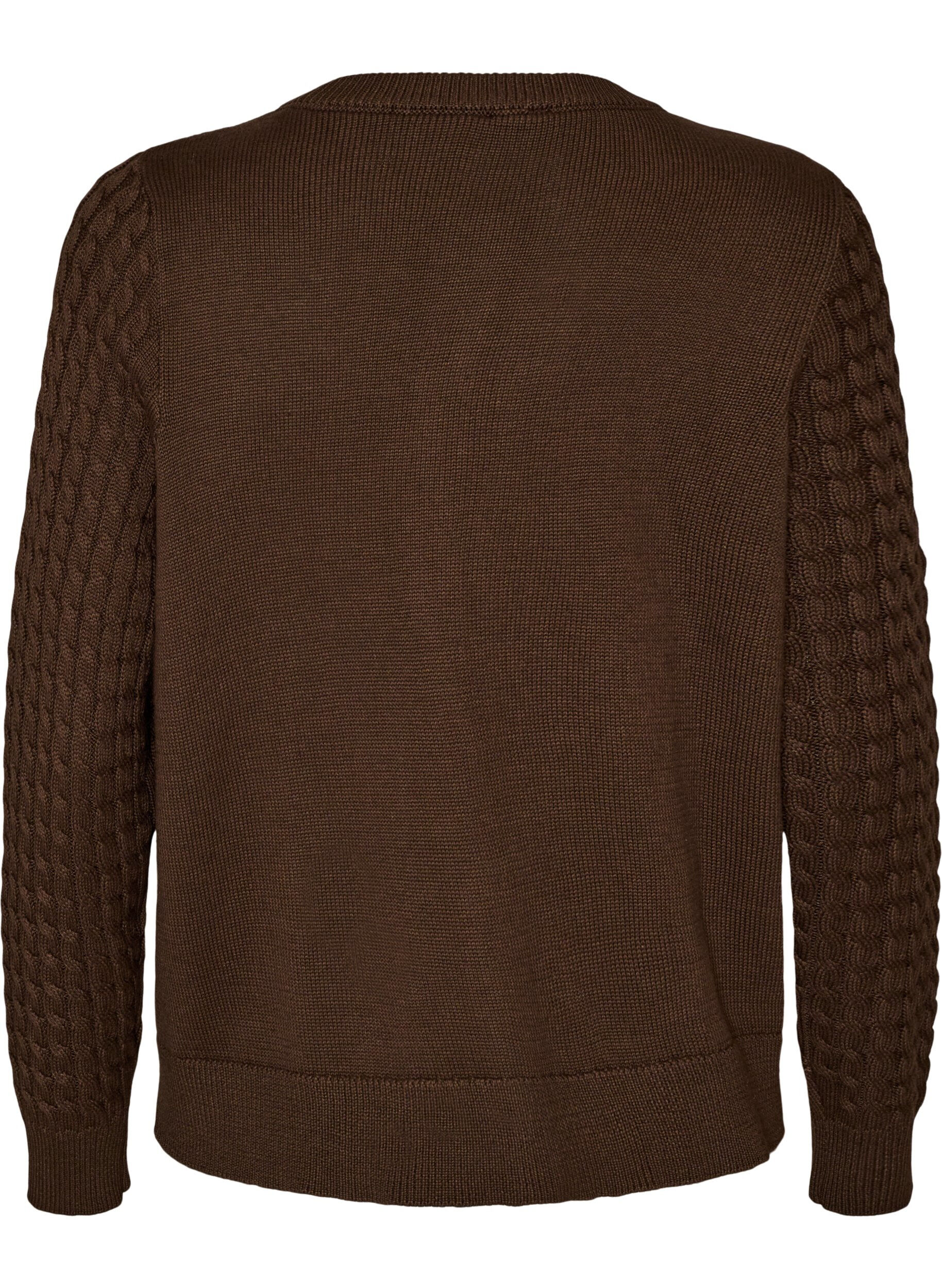 ZizziZopfmuster-Strickjacke mit goldenen Kn&ouml;pfen, Braun, Packshot image number 1
