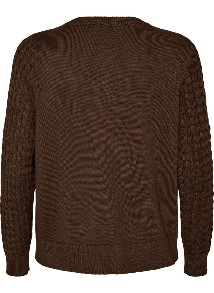 Zopfmuster-Strickjacke mit goldenen Kn&ouml;pfen, Braun, Packshot image number 1