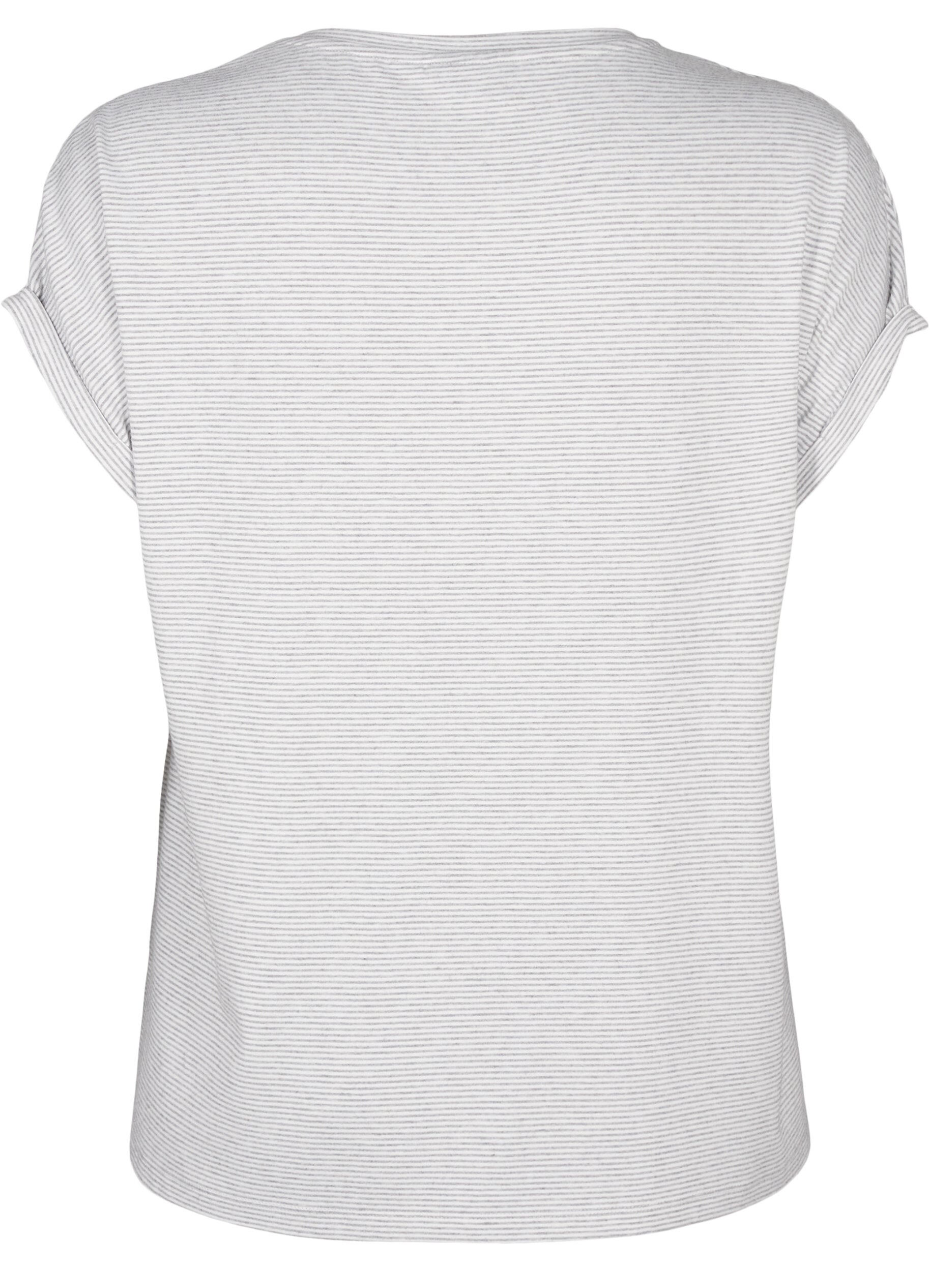 ZizziGestreiftes Nachthemd mit kurzen &Auml;rmeln, Grau, Packshot image number 1