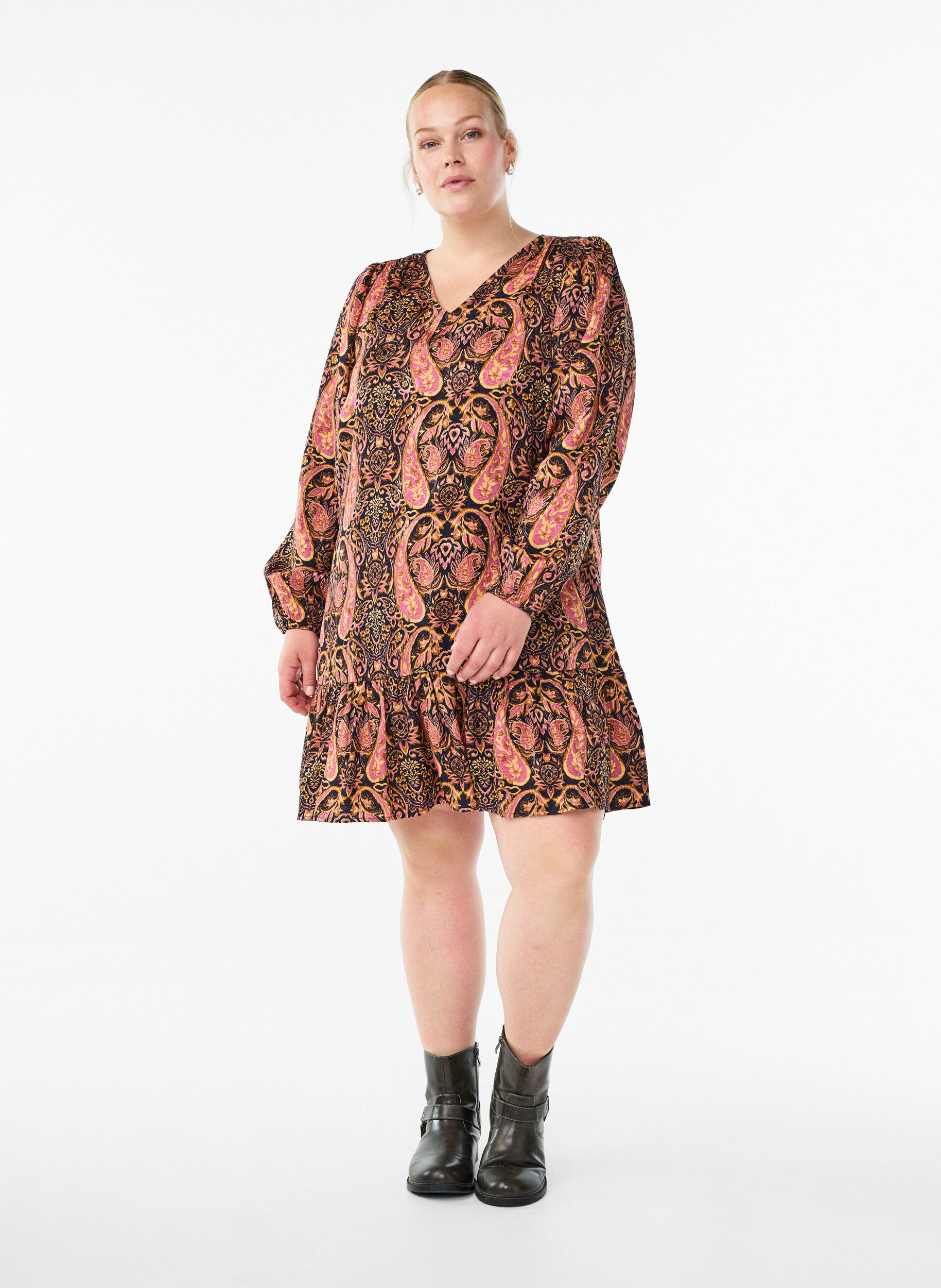 ZizziKurzes A-Linien-Kleid mit Paisleymuster, Blau, Model image number 1