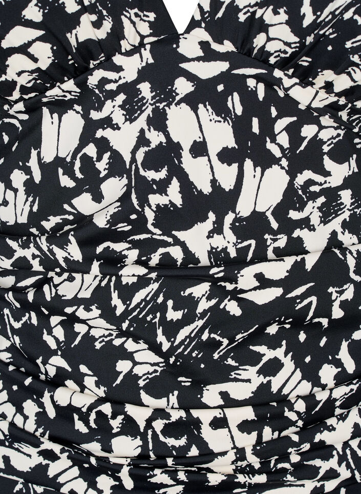 Gemusterter Badeanzug mit tiefem V-Ausschnitt, Schwarz, Packshot image number 2