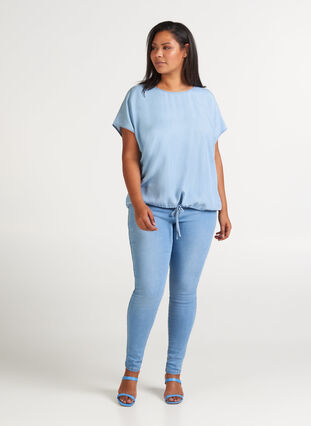 Bluse mit kurzen Ärmeln, Light blue denim, Model image number 2