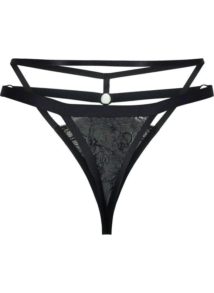 G-String mit Spitze, Black, Packshot image number 1