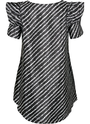 Streifentunika mit Rüschen, Black/White Stripes, Packshot image number 1
