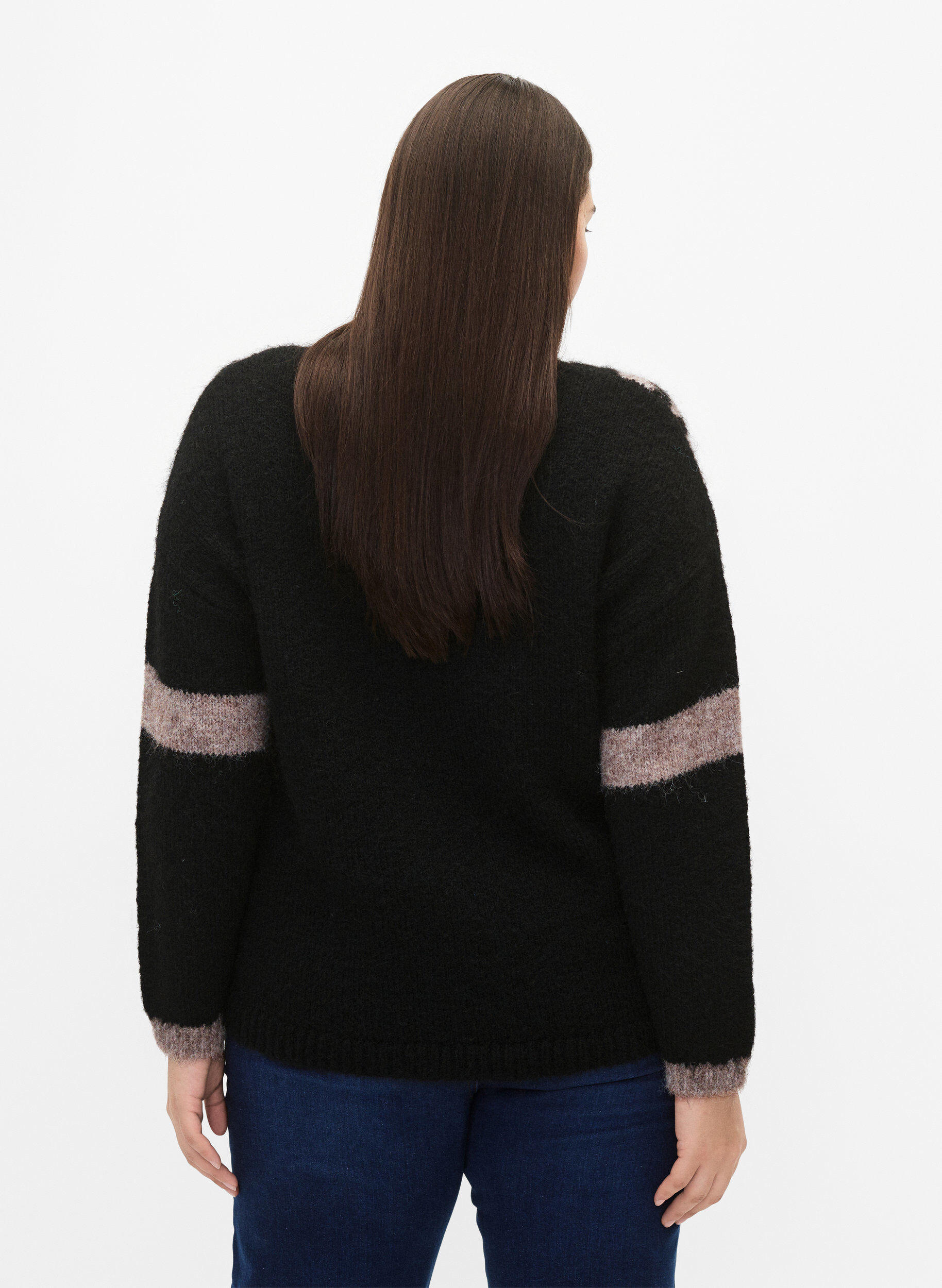 ZizziGestrickter Pullover mit Streifendetail, Black Comb, Model image number 1