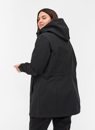 Softshell-Jacke mit Kapuze und verstellbarer Taille, Black, Model image number 1