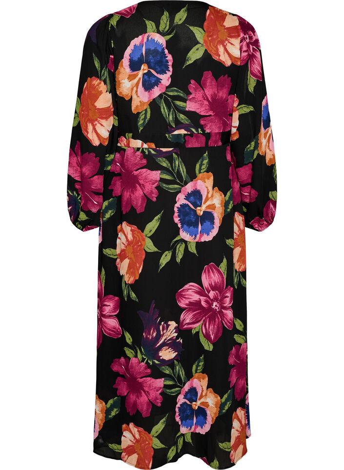 Maxikleid mit Wickelausschnitt und langen &Auml;rmeln, Schwarz, Packshot image number 1