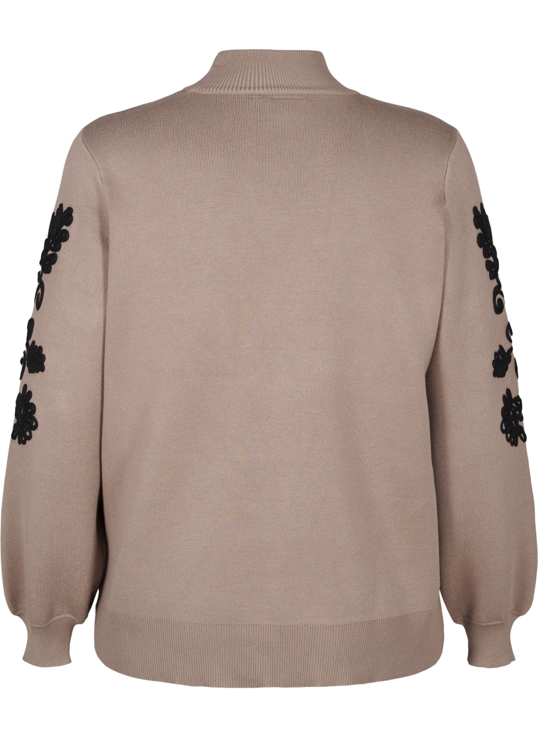 Zizzi Strickbluse mit Stickerei, Desert Taupe Comb, Packshot image number 1