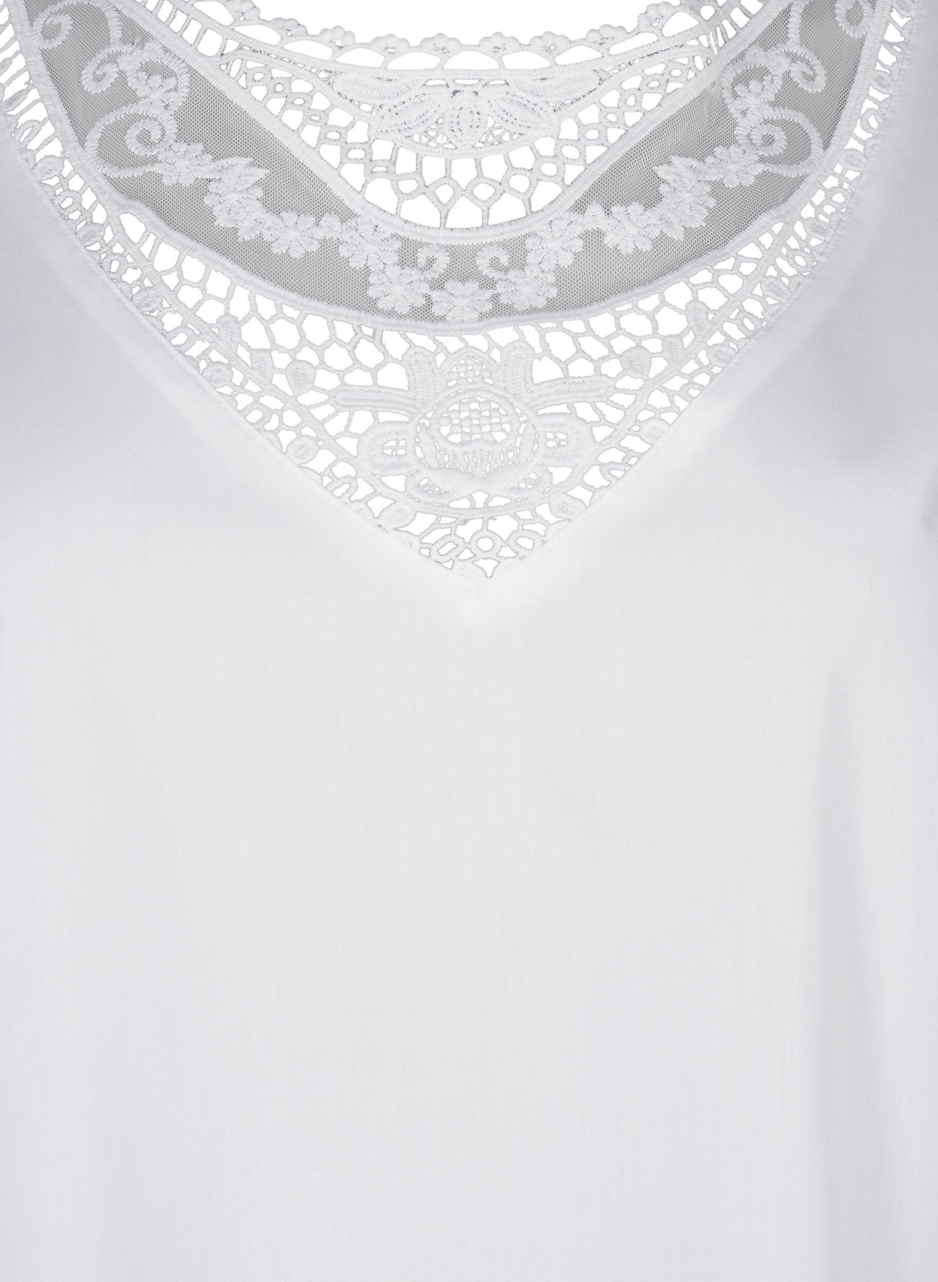 ZizziKurz&auml;rmelige Bluse mit Spitzendetail, Bright White, Packshot image number 2