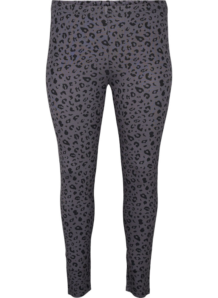 Viskose Leggings mit Leopardendruck, Grau, Packshot image number 0