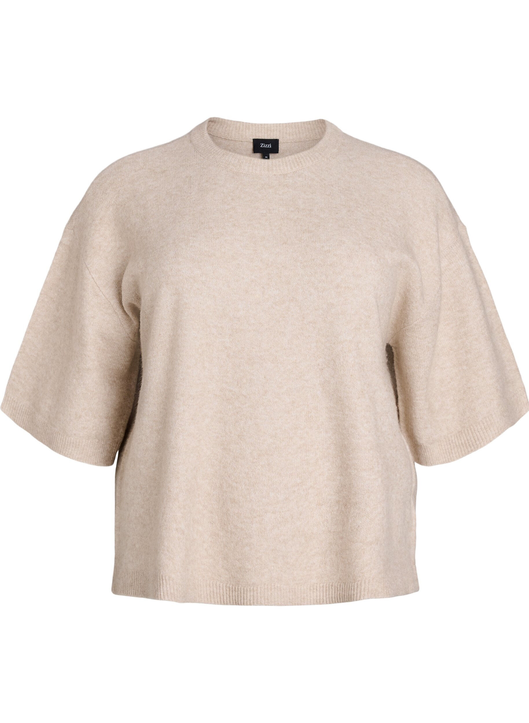 ZizziLocker sitzende Strickshirt mit kurzen &Auml;rmeln, Beige, Packshot image number 0