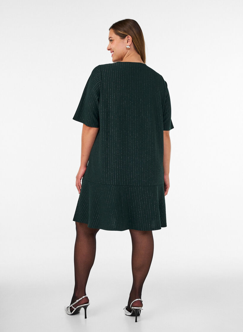 Kurzes A-Linien-Kleid mit Glitzerstreifen, Gr&uuml;n, Model image number 2