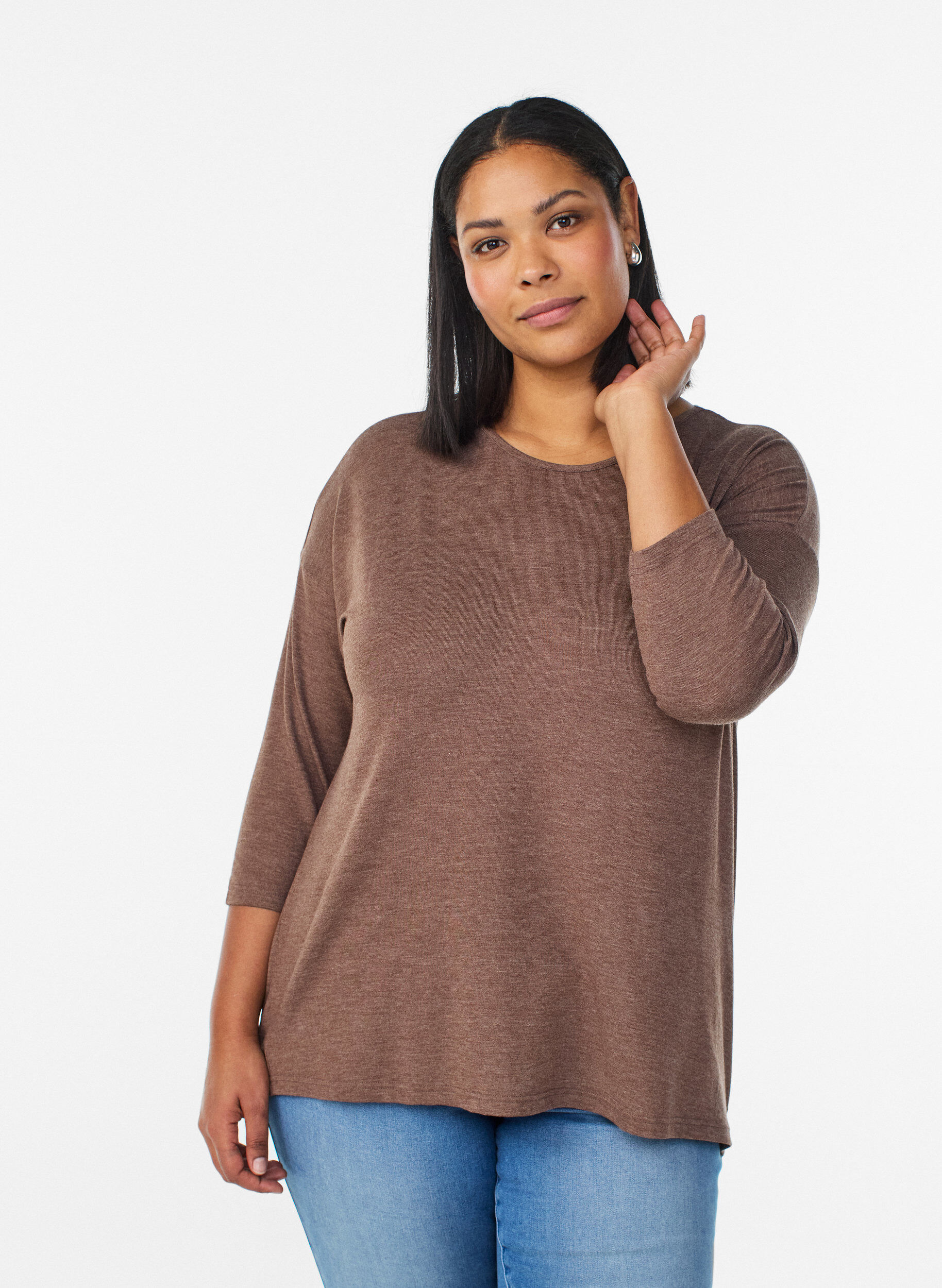 Bluse aus Jersey mit 3/4-&Auml;rmeln, Braun, Model
