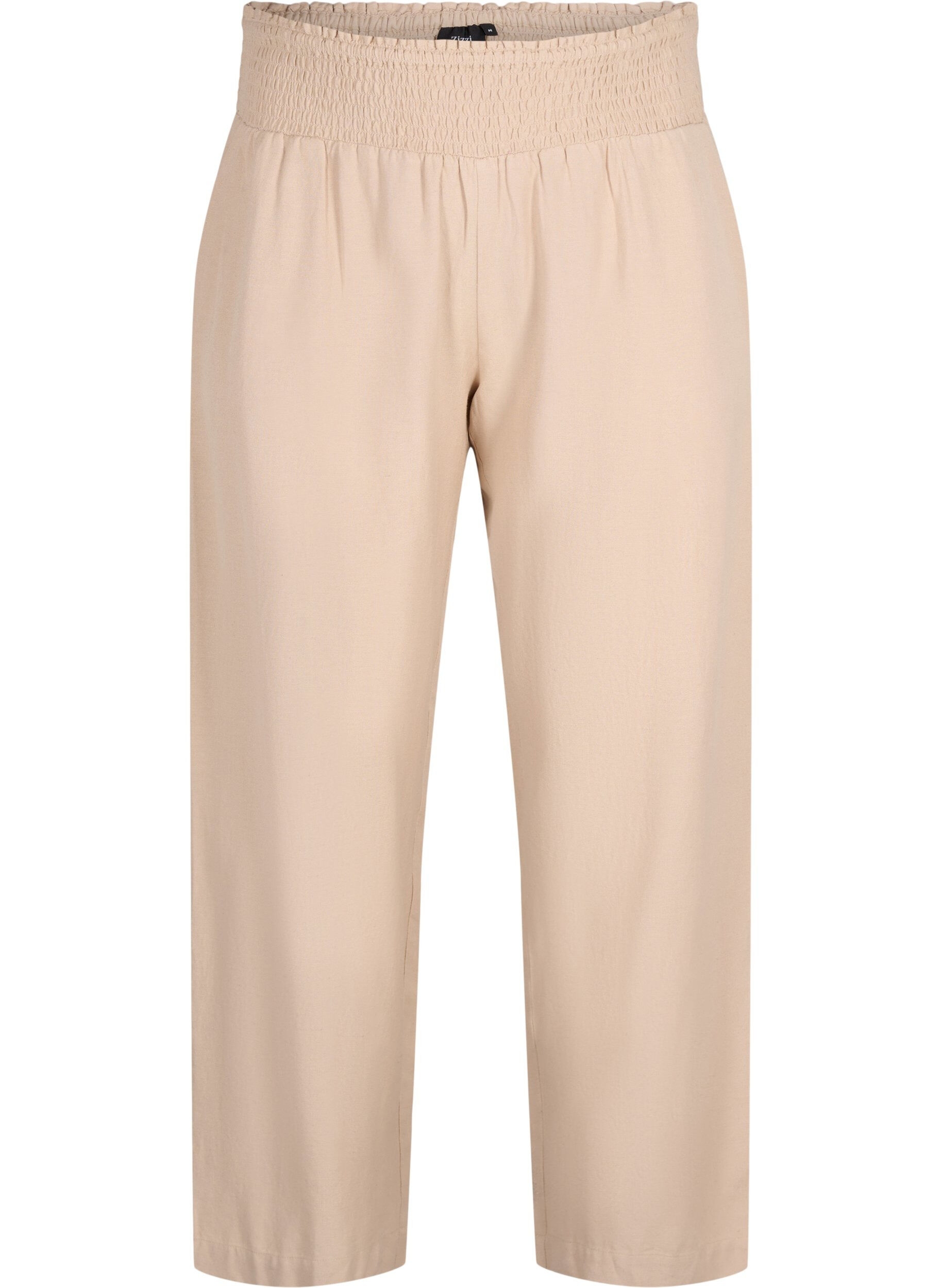 ZizziGesmokte Hose mit Leinen, Beige, Packshot image number 0