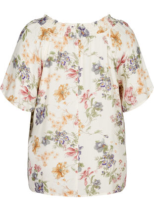 Kurzarm Bluse aus Viskose mit Blumenprint, Creme Vintage Flower, Packshot image number 1