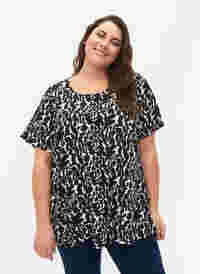 FLASH - Bluse mit kurzen Ärmeln und Print, Black White AOP, Model