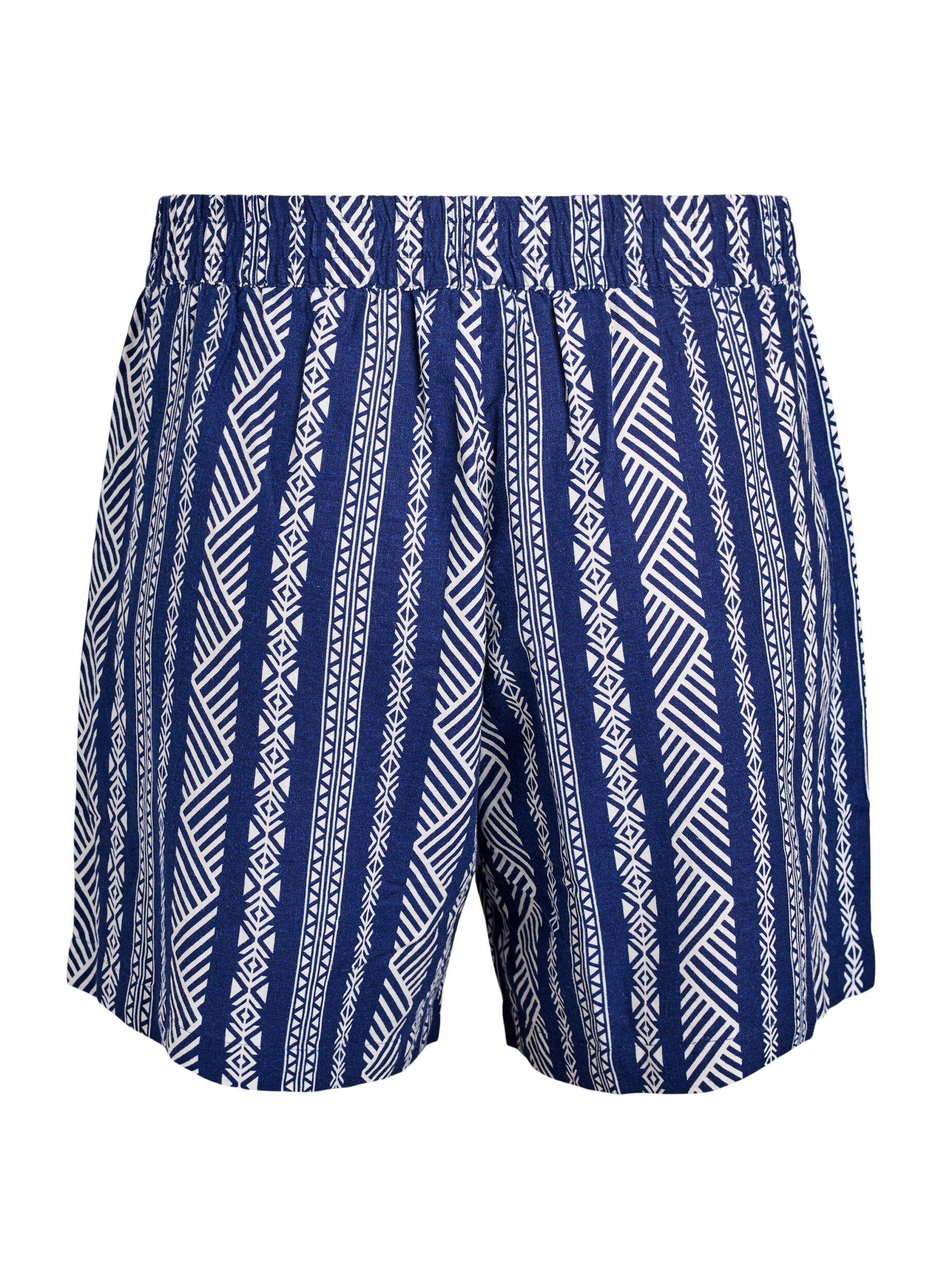 ZizziGestreifte kurze Hose aus einer Leinen-Viskose-Mischung, Blau, Packshot image number 1