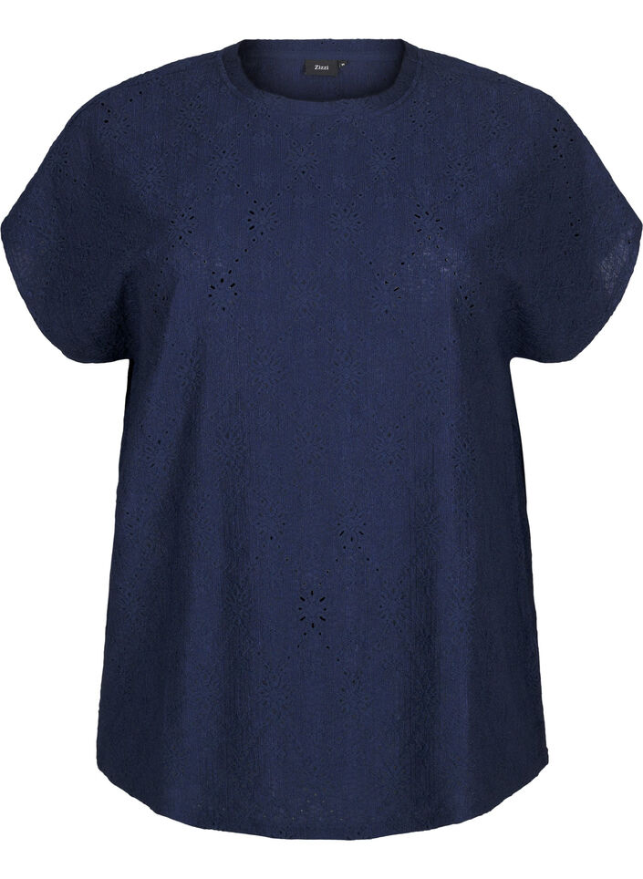 Bluse mit kurzen Ärmeln und floralen Stickereien, Naval Academy, Packshot image number 0