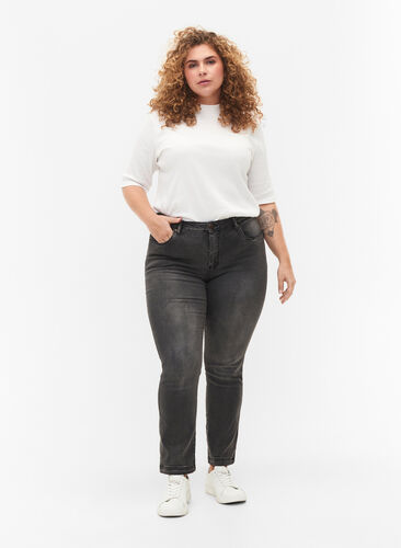 Slim Fit Emily Jeans mit normaler Taillenhöhe, Dark Grey Denim, Model image number 0