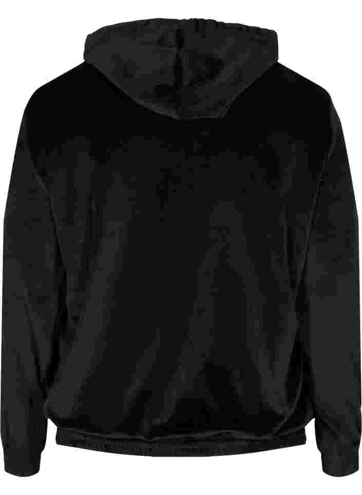Cardigan aus Velours mit Reißverschluss und Kapuze , Black, Packshot image number 1