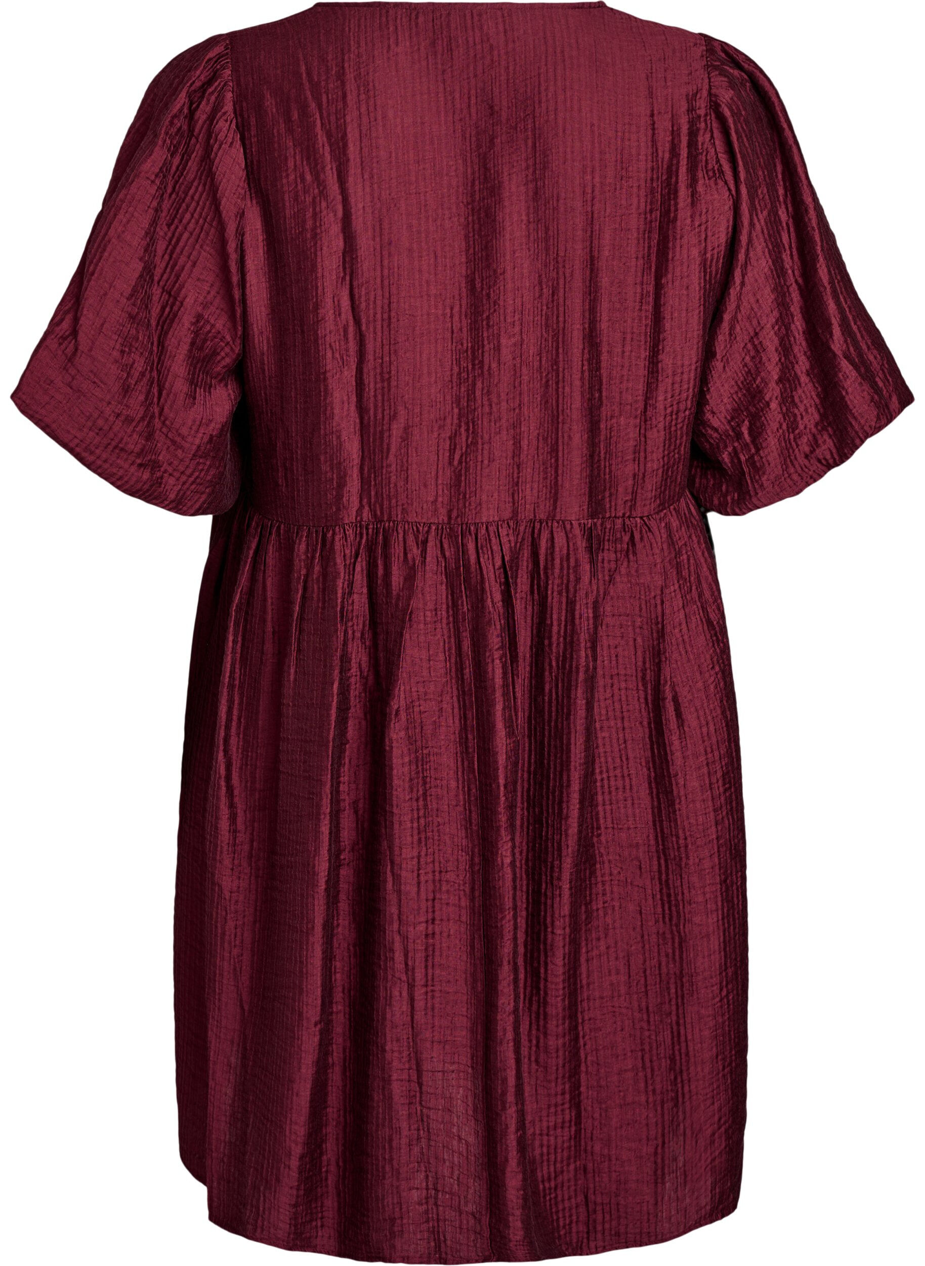 ZizziKurzes Kleid mit Struktur und kurzen Ballon&auml;rmeln, Rot, Packshot image number 1