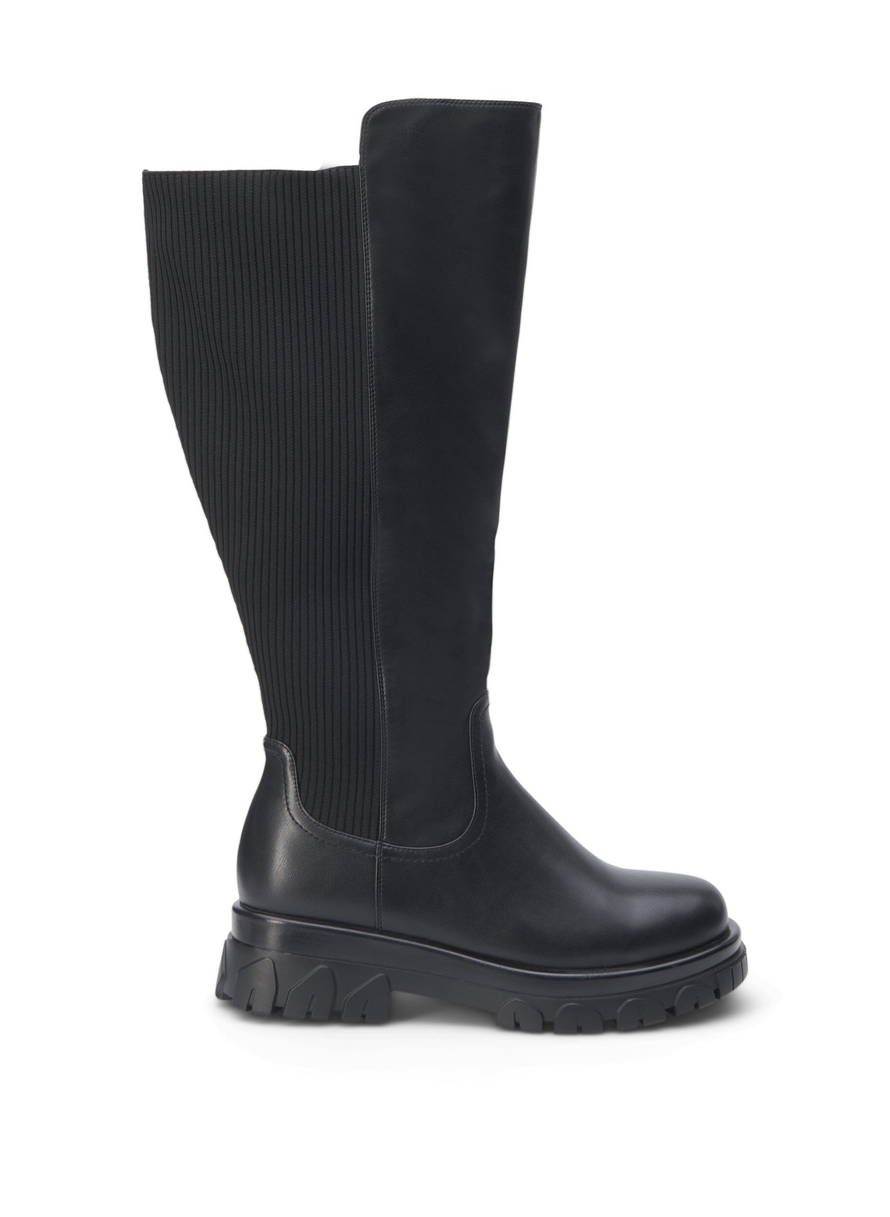 ZizziHoher Stiefel mit Rei&szlig;verschluss und elastischen Eins&auml;tzen, Schwarz, Packshot image number 0