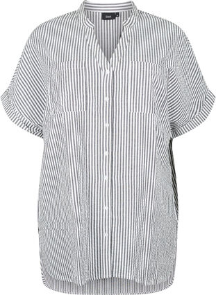 Gestreiftes Hemd mit Brusttaschen, White/Black Stripe, Packshot image number 0