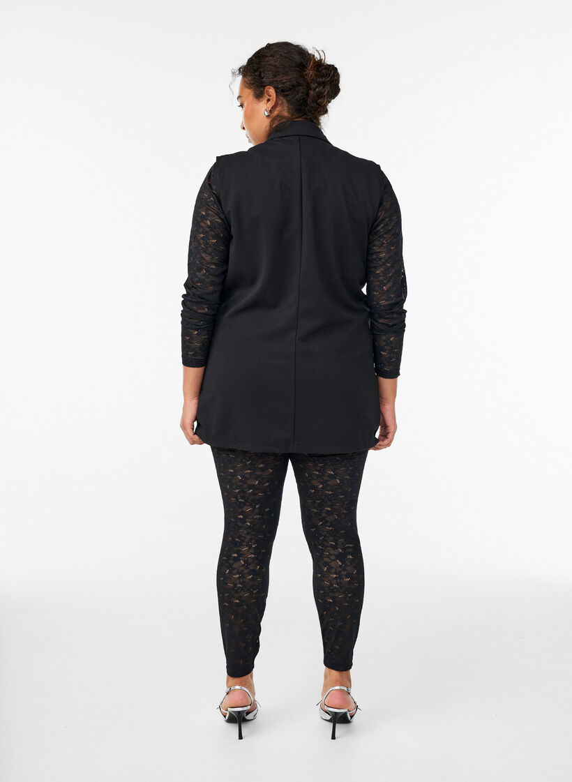 Spitzenleggings mit hoher Taille, Schwarz, Model image number 1