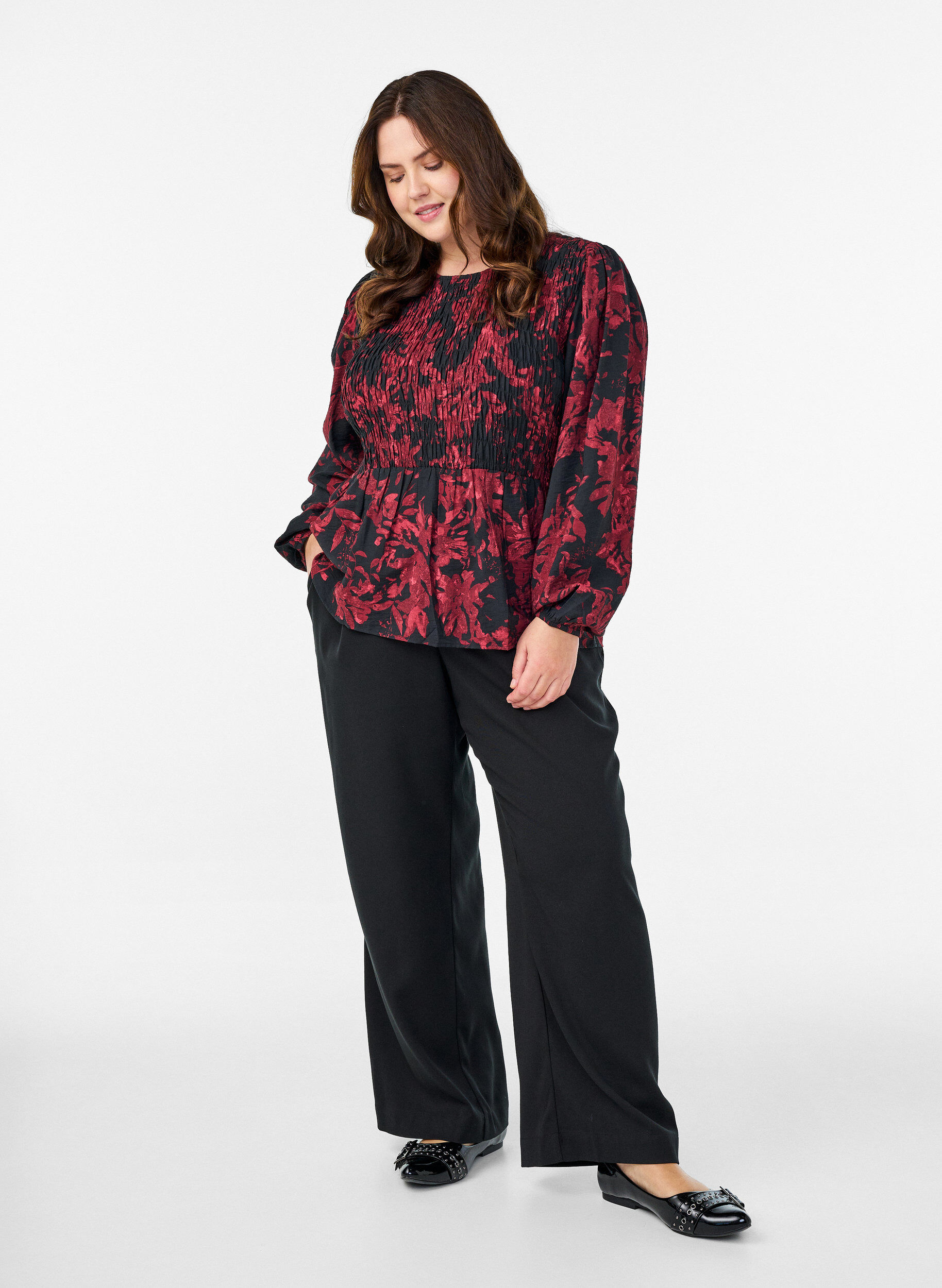ZizziBluse mit Puff und langen &Auml;rmeln, Schwarz, Model image number 1