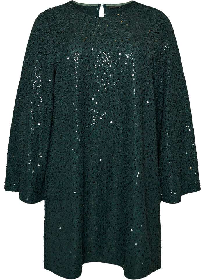 Kurzes Paillettenkleid in A-Linie, Gr&uuml;n, Packshot image number 0