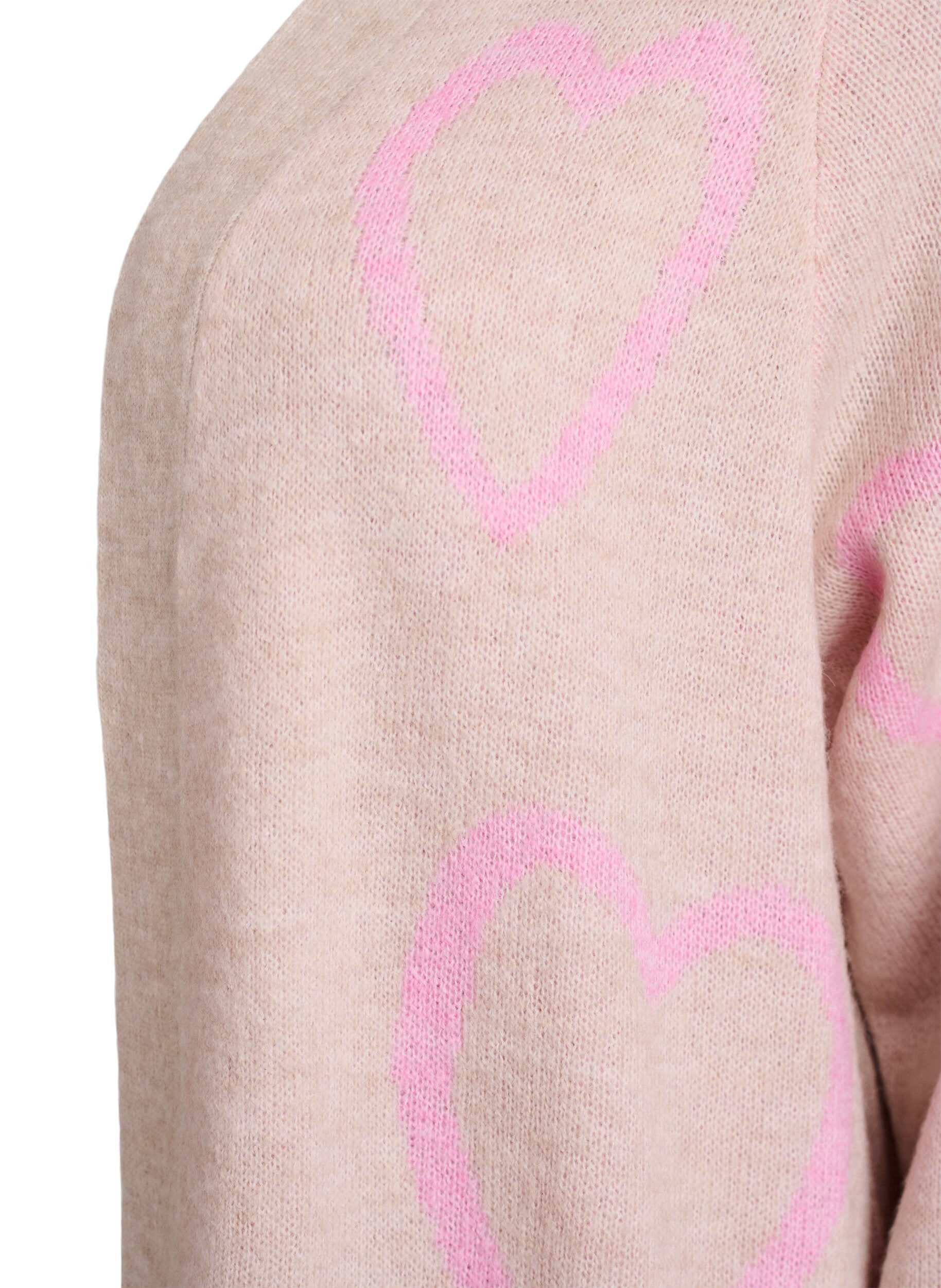 ZizziLange Strickjacke mit Ton-in-Ton-Herzen, Beige, Packshot image number 2